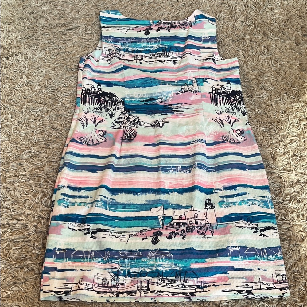 Talbots Striped Seaside Print Dress - Pink & Blue - Size 12 - Picture 9 of 11
